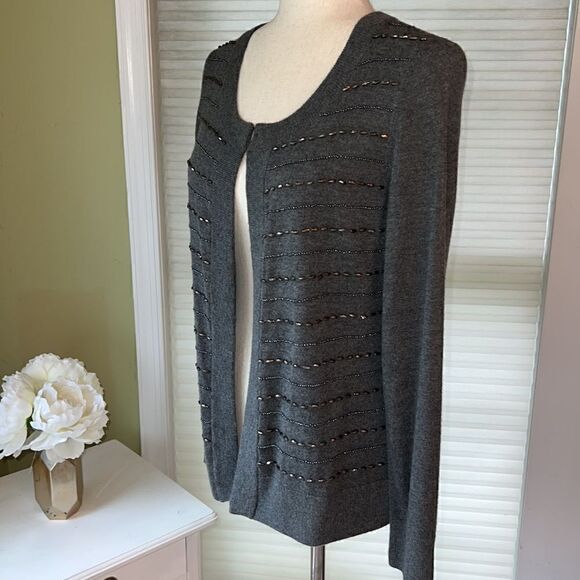 Talbots Grey w beading Lambswool Cardigan sweater Women’s S New w Tags - Picture 7 of 16